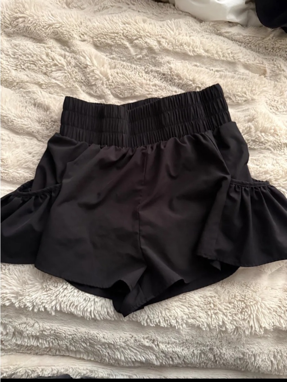 Women’s Black Ruffle Hem High-Waist Shorts